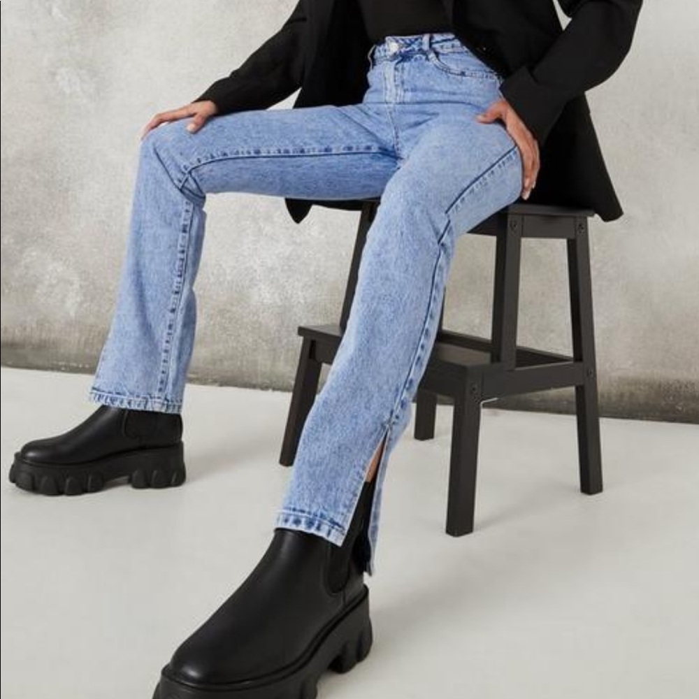 Light Blue Wrath highwaisted split straight jeans